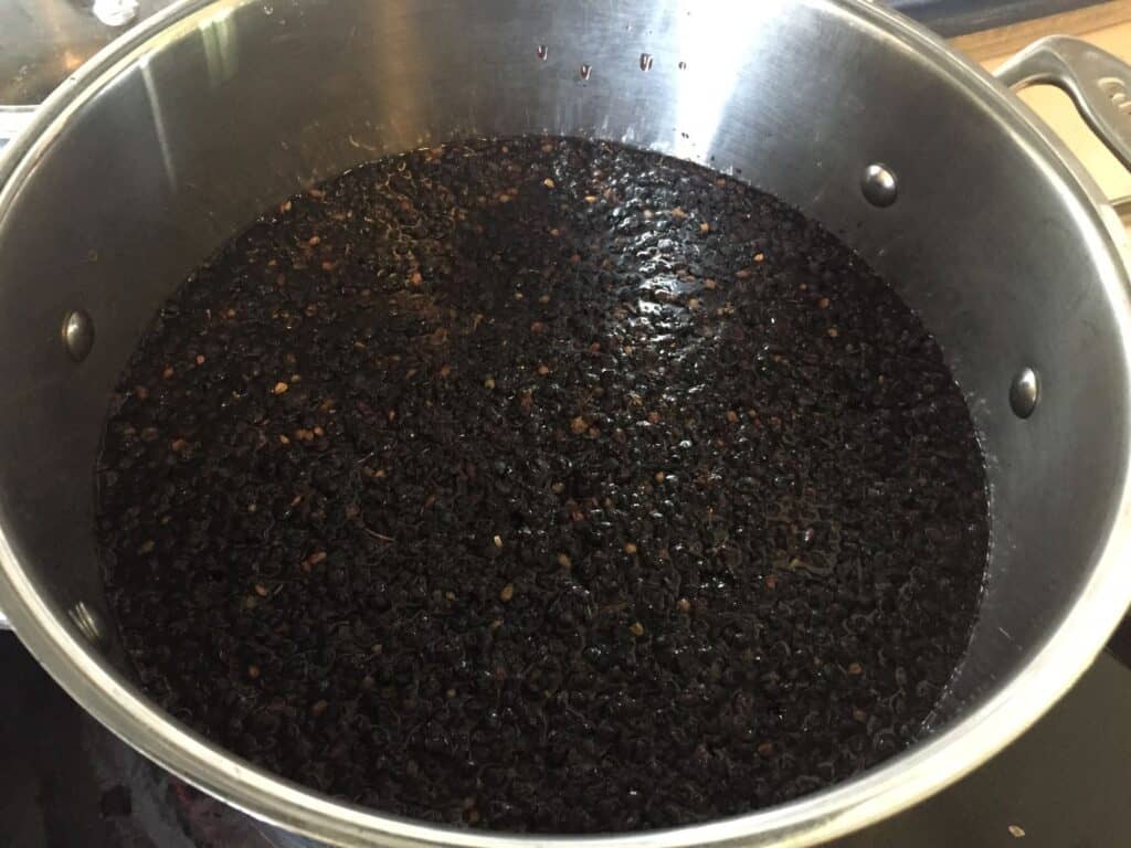 stock pot of elderberry syrup