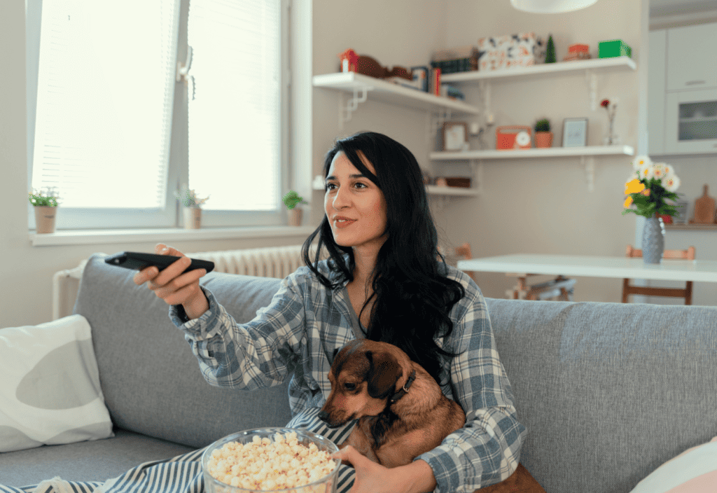 woman eating popcorn