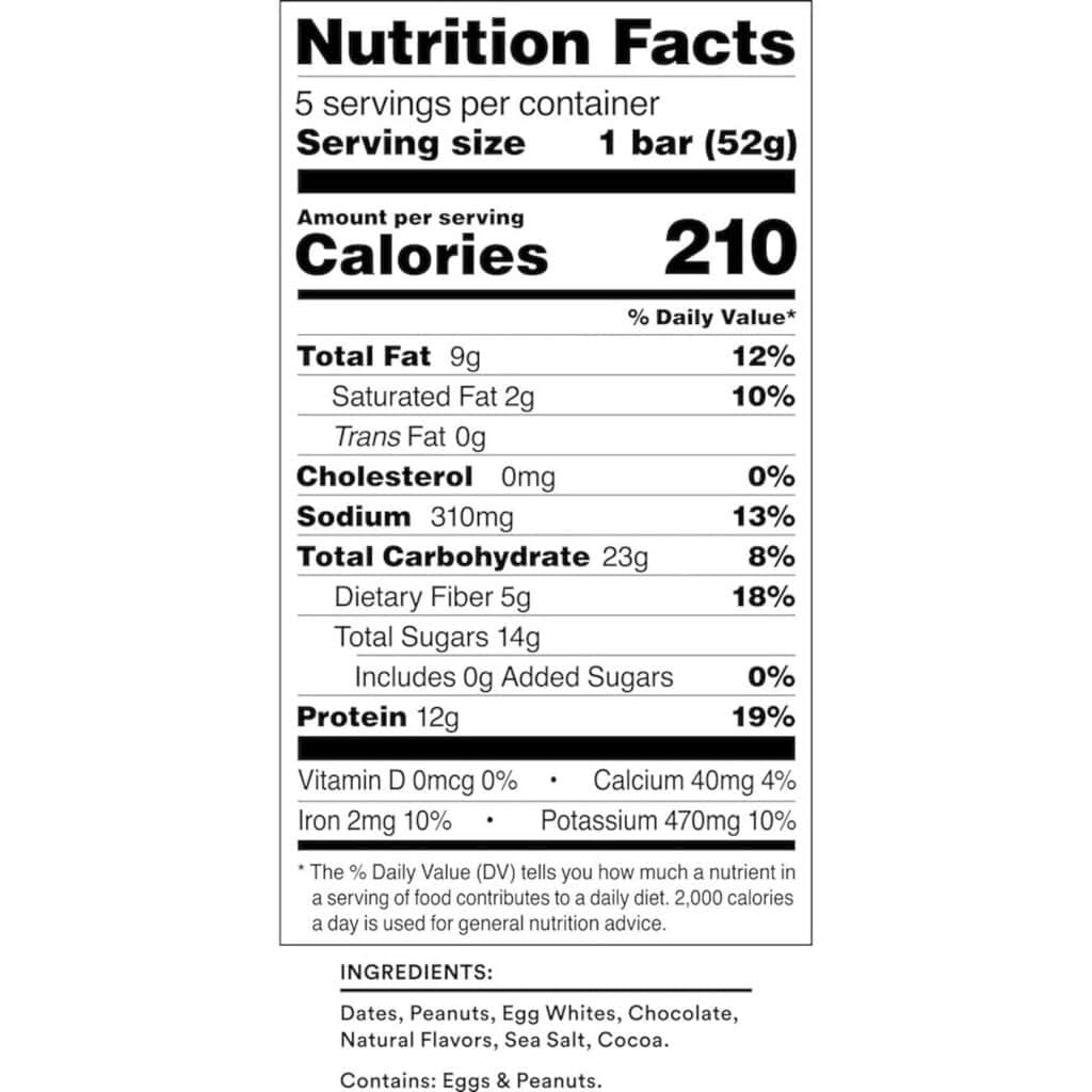 RX bar nutrition label